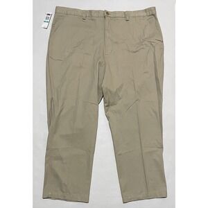 NWT CHAPS Mens 46 X 30 Khaki Pants Chino Pleated Twill Wrinkle Resistant Beige
